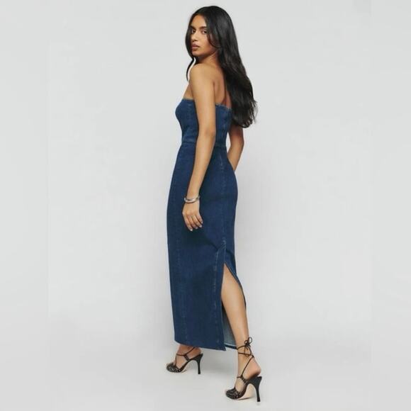 NWT Reformation Eugenia Strapless Denim Midi Dress Simcoe Blue Size 0 - Picture 5 of 8